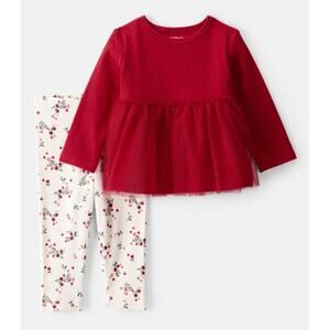 Carter's Baby Girl 2-Piece Floral Long-Sleeve Tee & Pant Set - Red